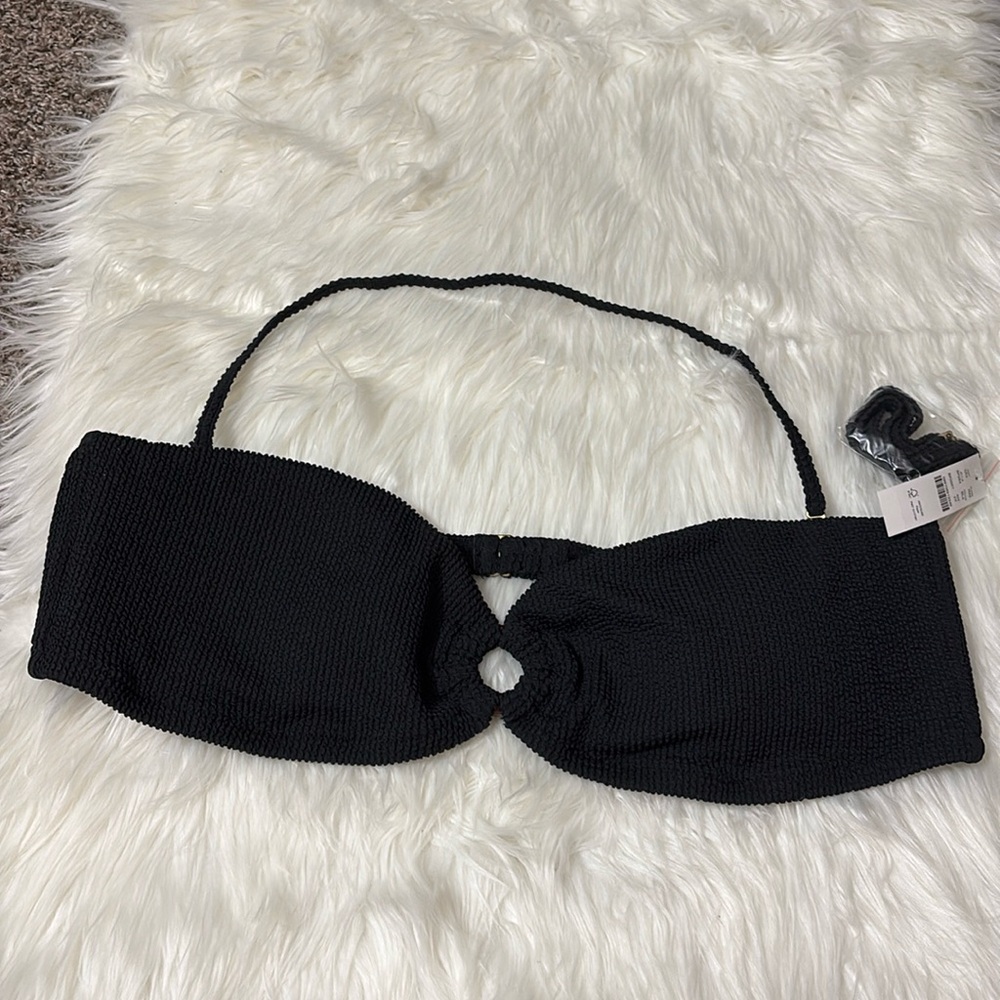 NWT J. Crew Black Heritage Textured O-Ring Bandeau Bikini Top Only Size 2X